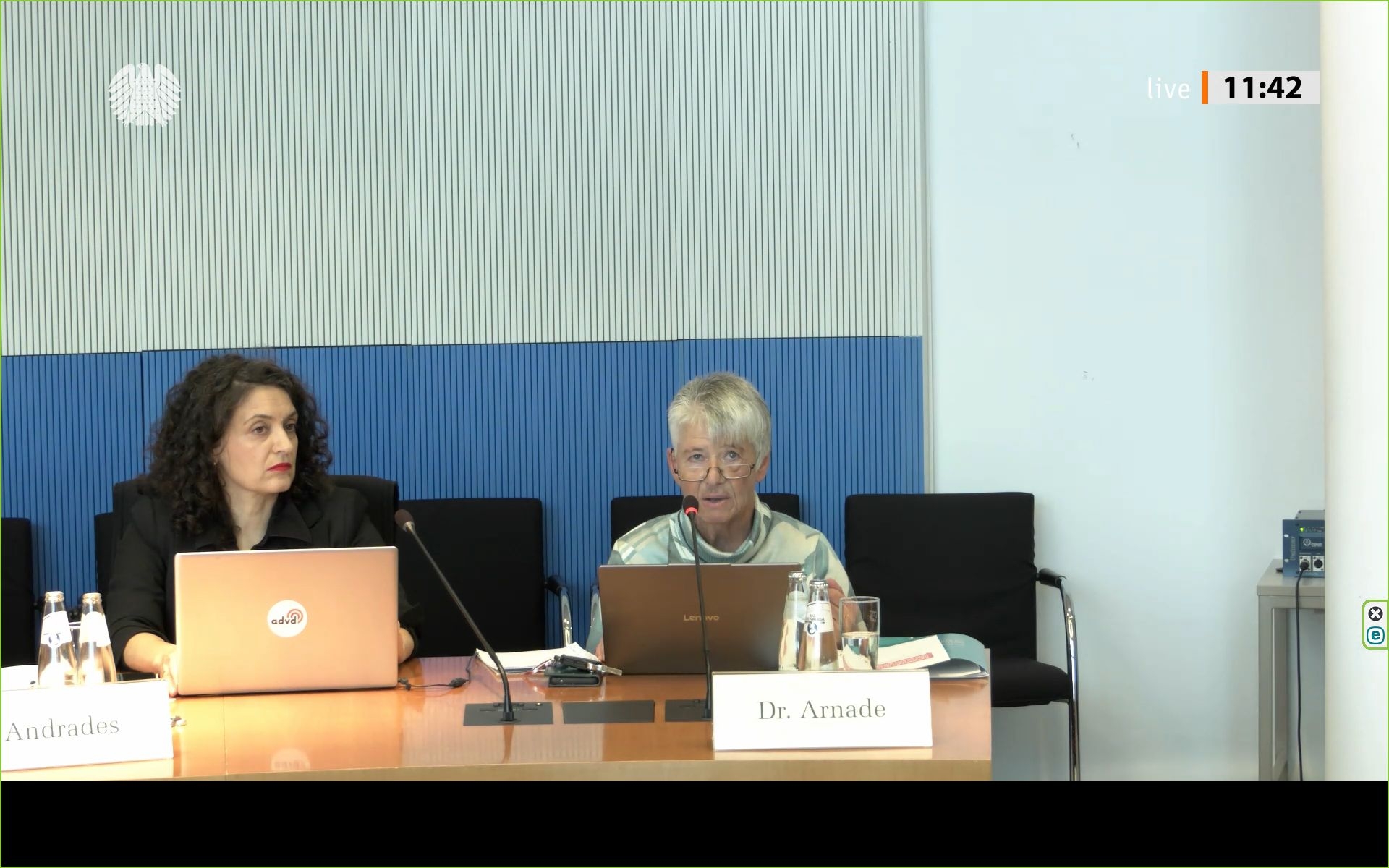 Dr. Sigrid Arnade (rechts) neben Eva Andrades (links) bei der Anhörung zur AGG Reform
