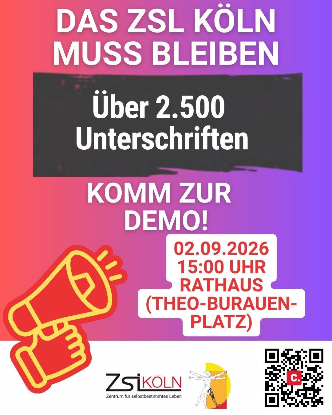 Plakat für ZSL-Demo in Köln am 2.9.2026