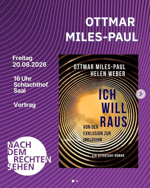 Plakat zur Lesung am 21. August 2026 mit Ottmar Miles-Paul in Kassel