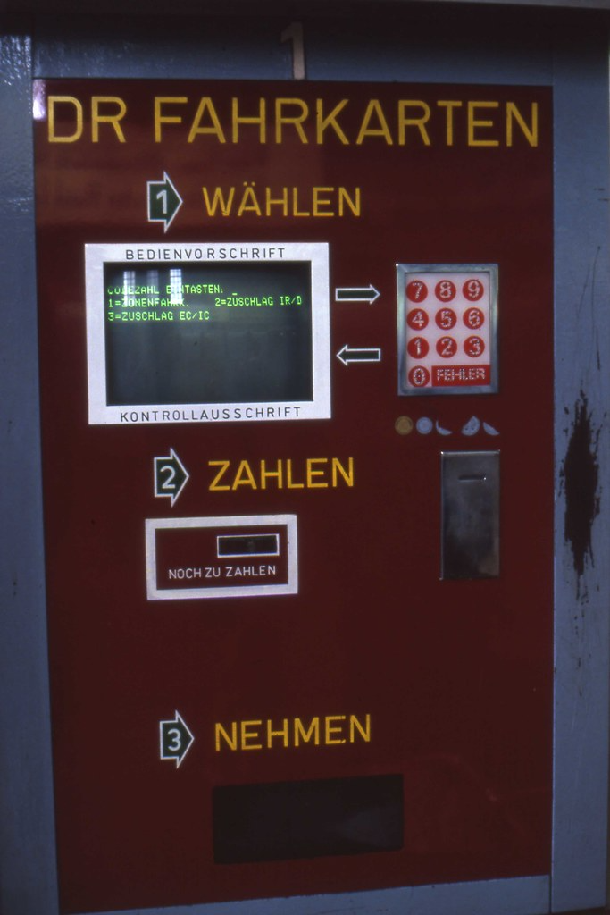 DR Fahrkartenautomat. Deutsche Reichsbahn ticket issuing machine, July 1993 Leipzig. von sludgegulper